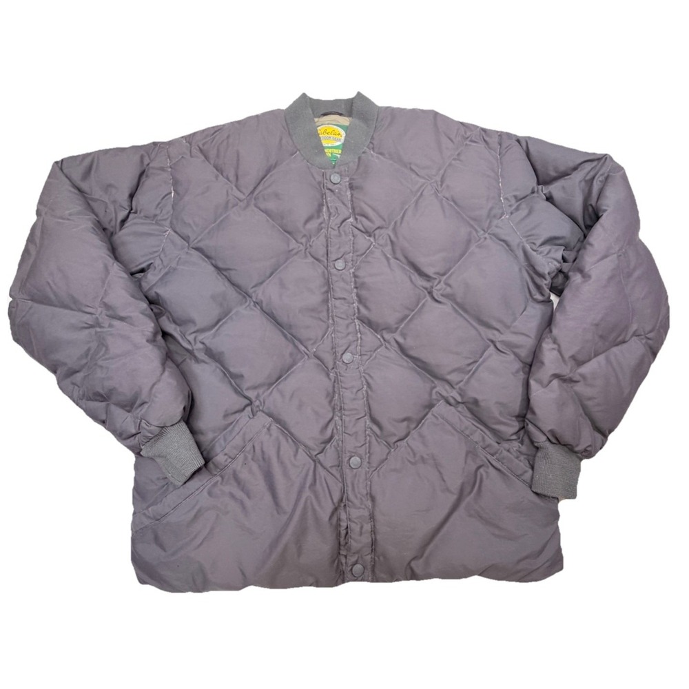 Vintage Cabelas Goose Down Jacket XL Tall‎ Gray Quilted Snap Front USA Outdoor